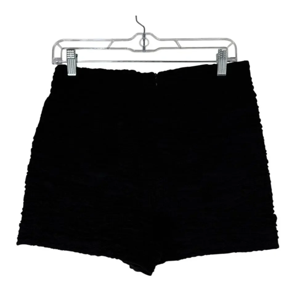Zara Black Textured Back Zipper‎ Monki Chic Vacation Summer Mini Shorts Size M